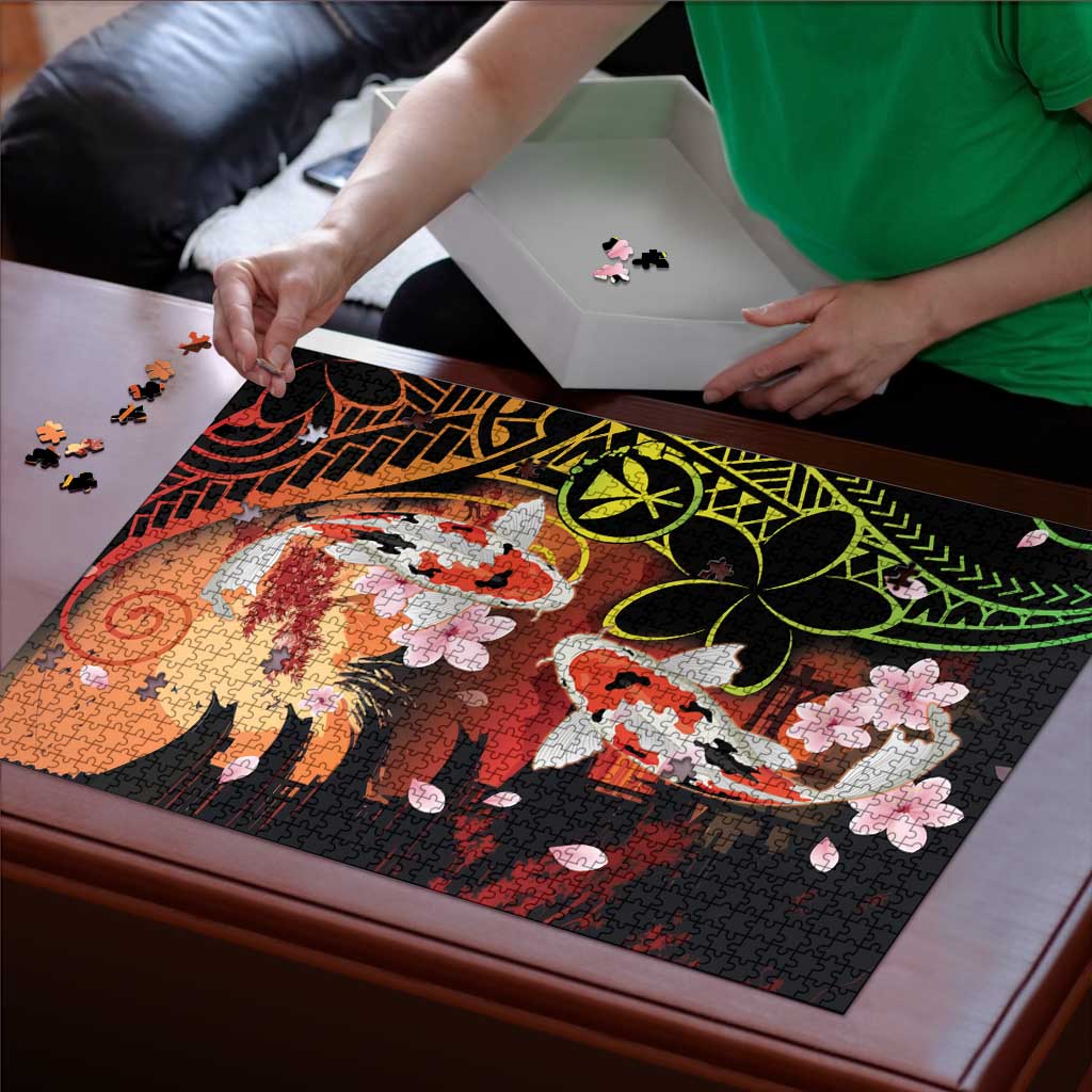 Hawaiian and Japanese Puzzle Koi Fish With Kanaka Polynesian Tattoo LT14 - Polynesian Pride