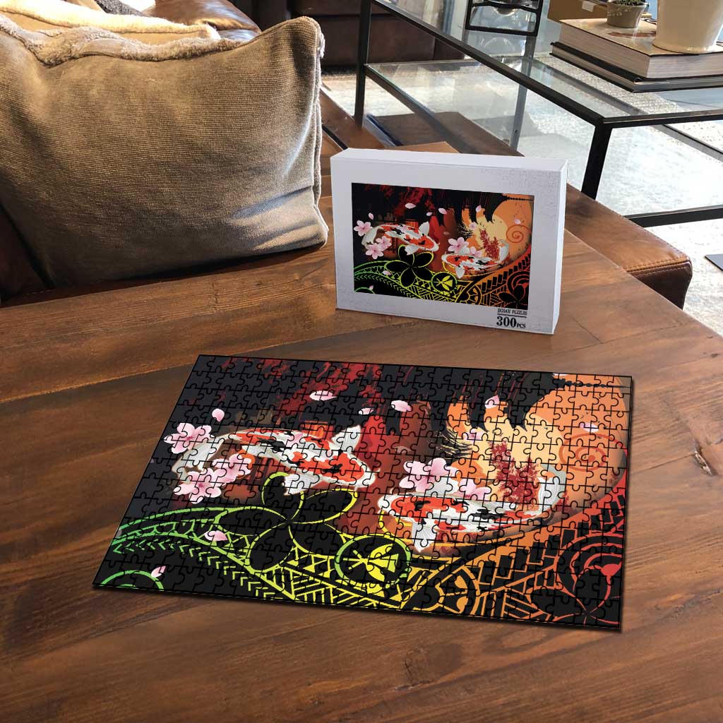 Hawaiian and Japanese Puzzle Koi Fish With Kanaka Polynesian Tattoo LT14 - Polynesian Pride