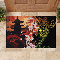 Hawaiian and Japanese Rubber Doormat Koi Fish With Kanaka Polynesian Tattoo LT14 Black - Polynesian Pride