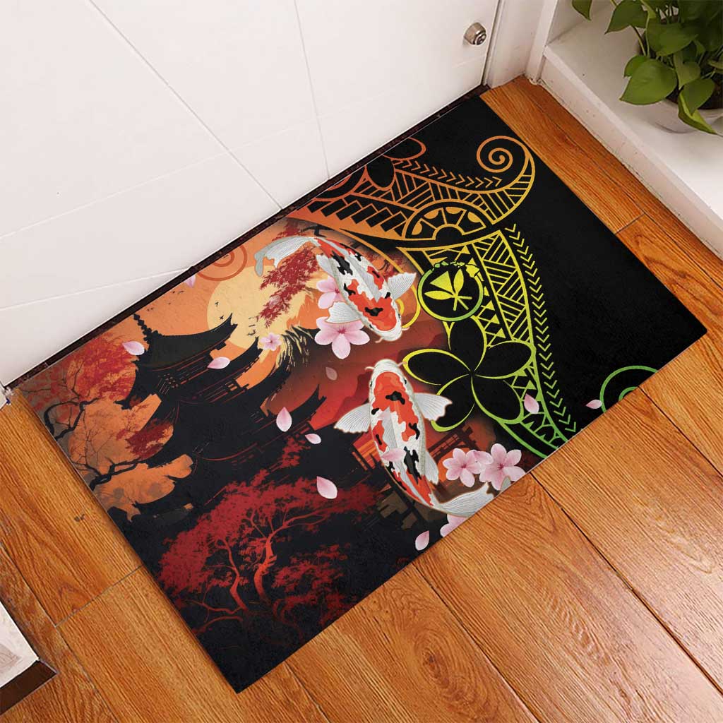 Hawaiian and Japanese Rubber Doormat Koi Fish With Kanaka Polynesian Tattoo LT14 - Polynesian Pride