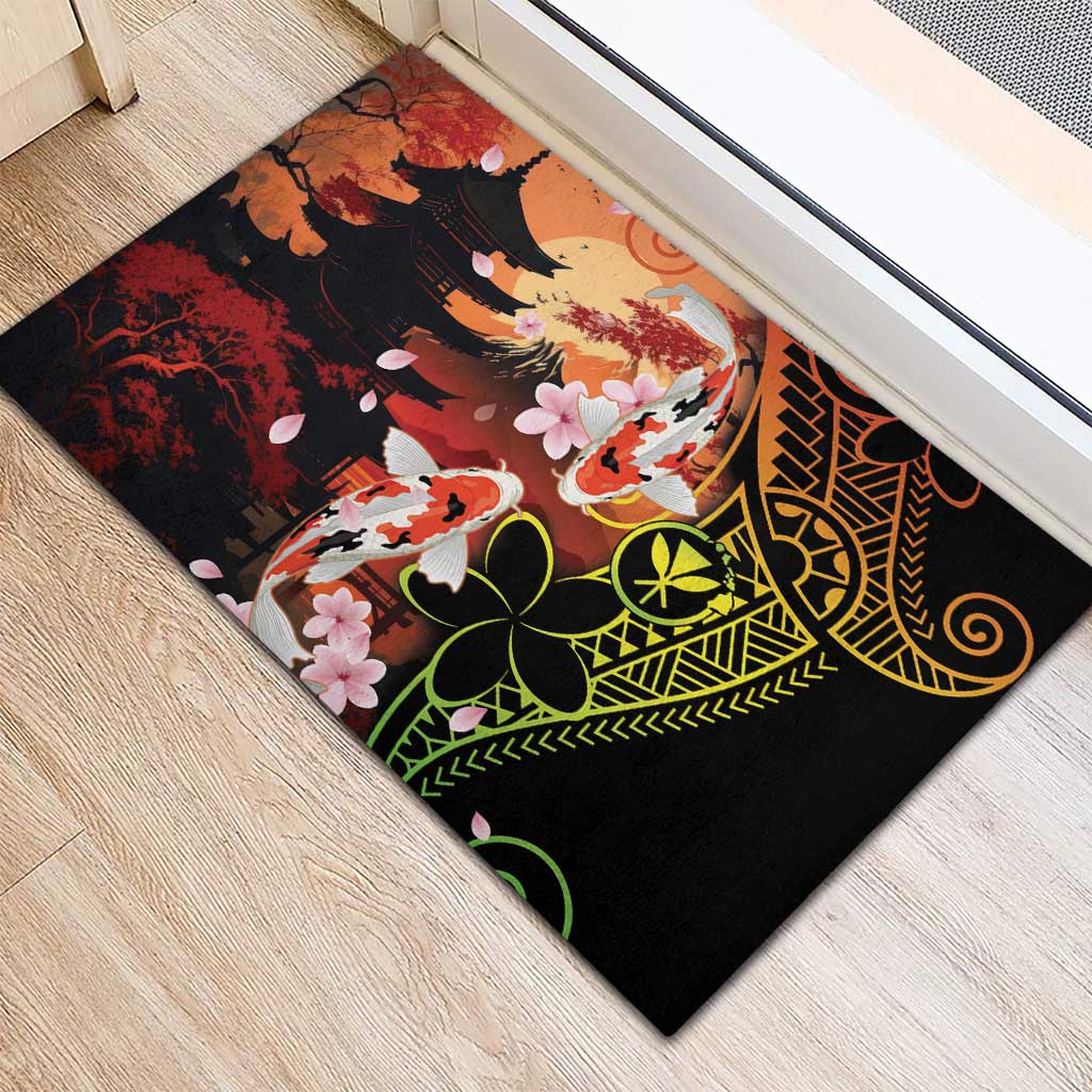 Hawaiian and Japanese Rubber Doormat Koi Fish With Kanaka Polynesian Tattoo LT14 - Polynesian Pride