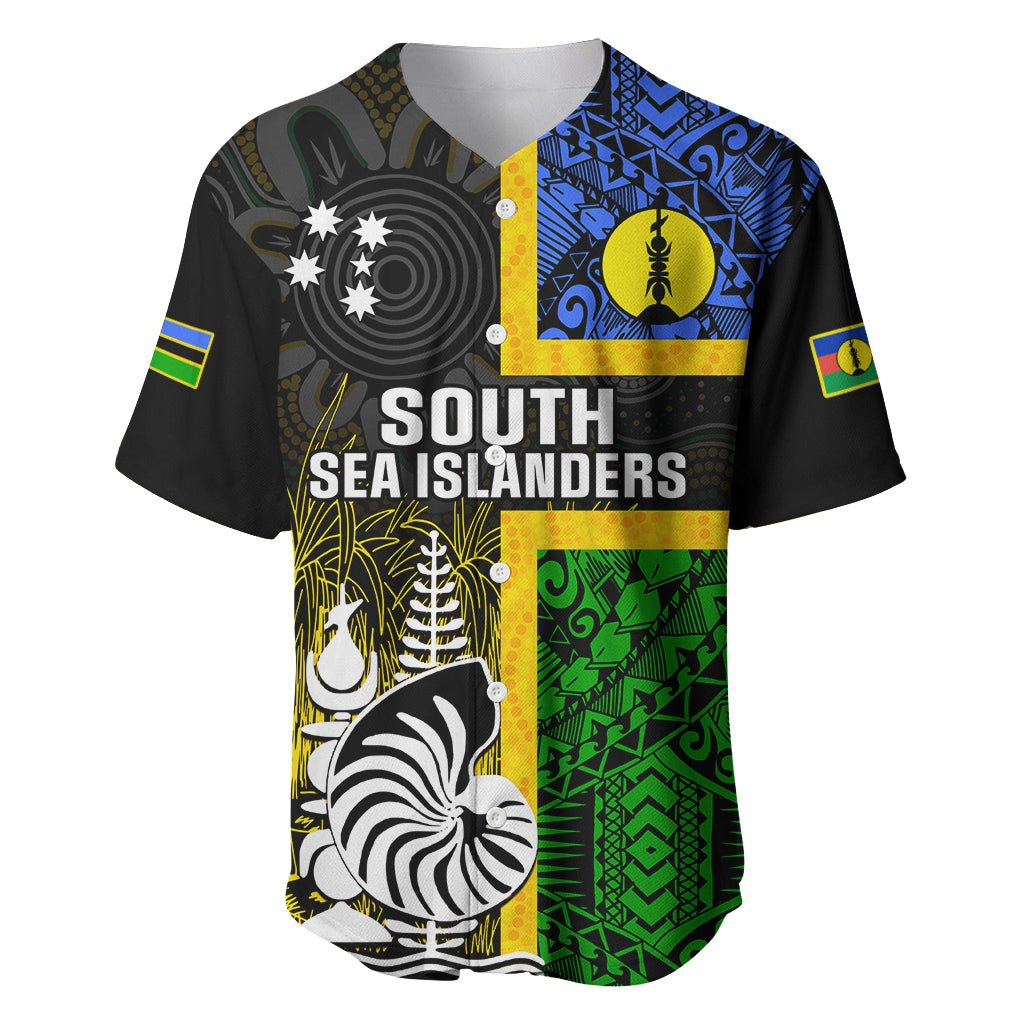 Personalised South Sea Islanders Baseball Jersey Kanakas With New Caledonia Coat Of Arms LT14 Black - Polynesian Pride