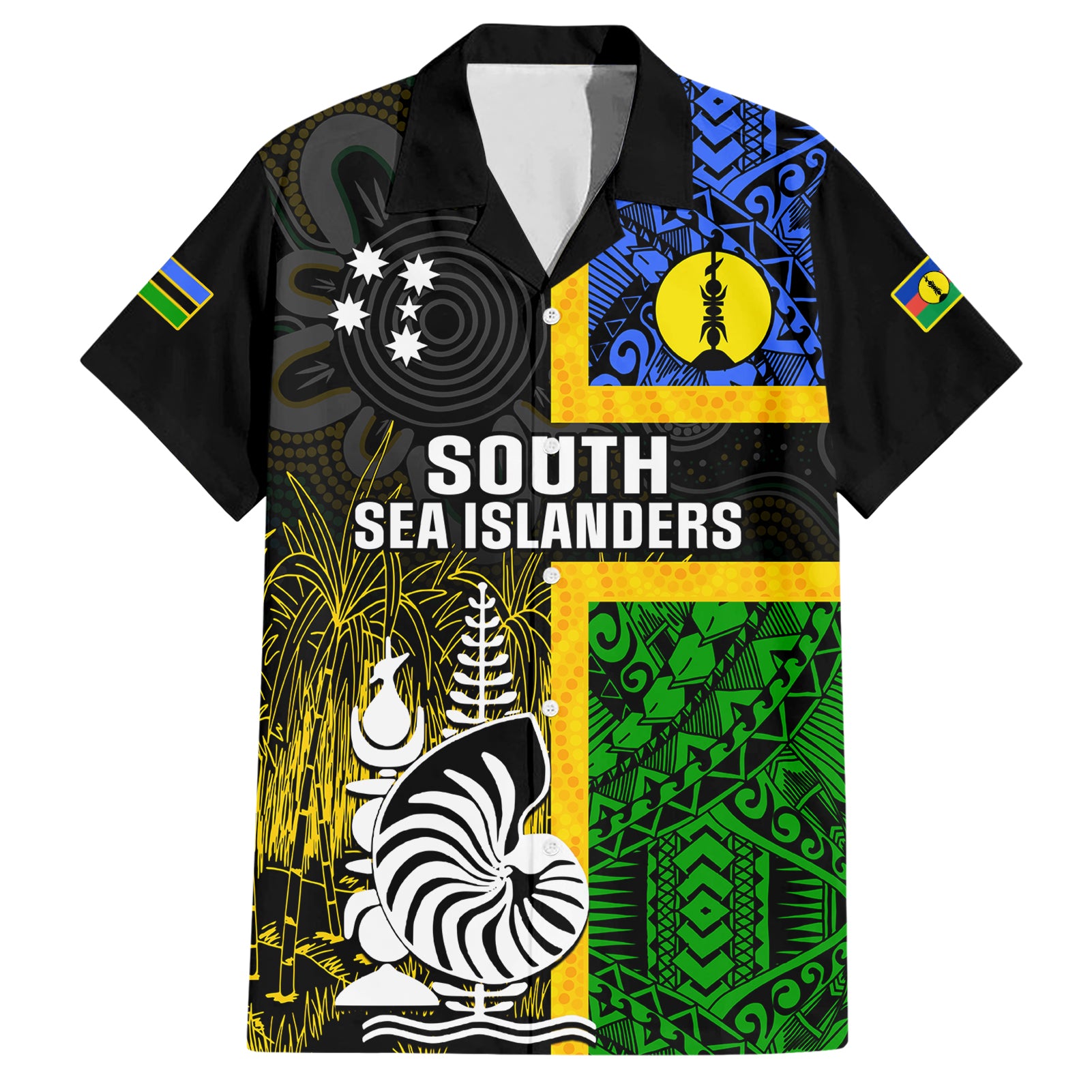 Personalised South Sea Islanders Hawaiian Shirt Kanakas With New Caledonia Coat Of Arms LT14 Black - Polynesian Pride