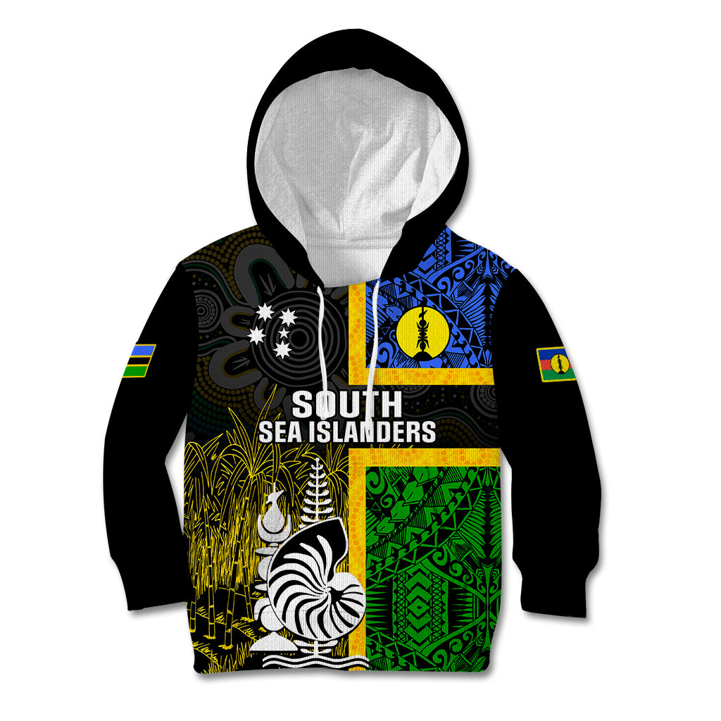 Personalised South Sea Islanders Kid Hoodie Kanakas With New Caledonia Coat Of Arms LT14 Hoodie Black - Polynesian Pride