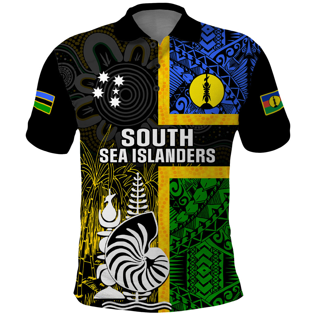 Personalised South Sea Islanders Polo Shirt Kanakas With New Caledonia Coat Of Arms LT14 Black - Polynesian Pride