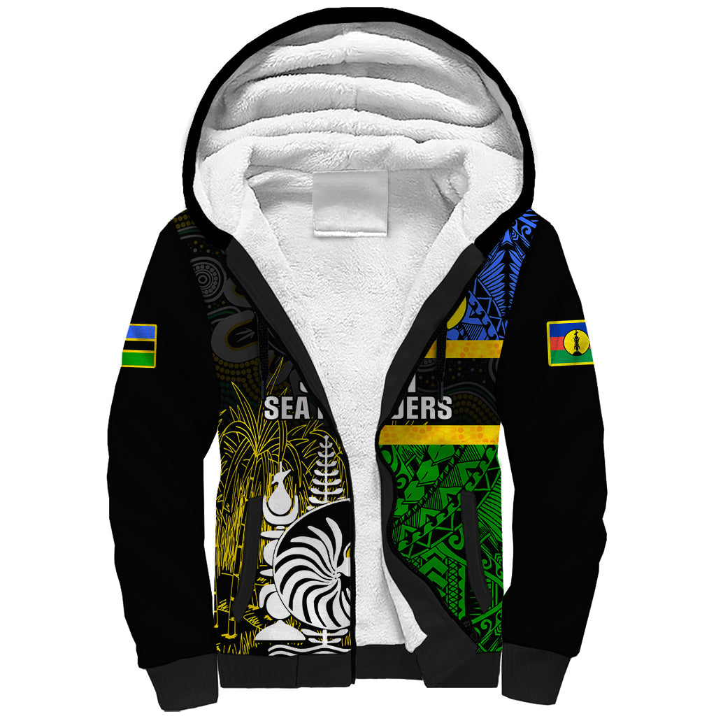 Personalised South Sea Islanders Sherpa Hoodie Kanakas With New Caledonia Coat Of Arms LT14 Unisex Black - Polynesian Pride