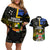 Personalised South Sea Islanders Couples Matching Off Shoulder Short Dress and Hawaiian Shirt Kanakas With Fiji Coat Of Arms LT14 Black - Polynesian Pride