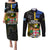 Personalised South Sea Islanders Couples Matching Puletasi Dress and Long Sleeve Button Shirts Kanakas With Fiji Coat Of Arms LT14 Black - Polynesian Pride