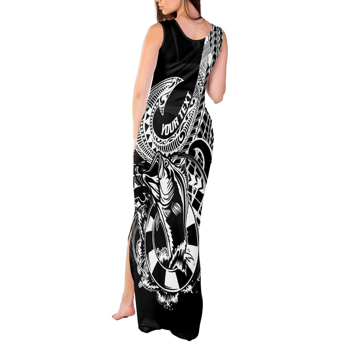 Personalised Polynesia Tank Maxi Dress Fish Hook Tattoo Go Fishing Polynesian Pattern Black LT14 - Polynesian Pride