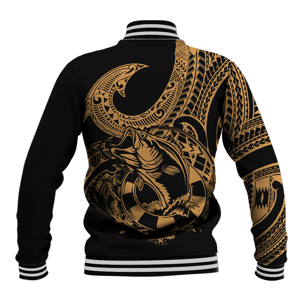 Polynesia Baseball Jacket Fish Hook Tattoo Go Fishing Polynesian Pattern Gold LT14 - Polynesian Pride