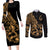 Polynesia Couples Matching Long Sleeve Bodycon Dress and Long Sleeve Button Shirts Fish Hook Tattoo Go Fishing Polynesian Pattern Gold LT14 Gold - Polynesian Pride