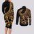 Polynesia Couples Matching Long Sleeve Bodycon Dress and Long Sleeve Button Shirts Fish Hook Tattoo Go Fishing Polynesian Pattern Gold LT14 - Polynesian Pride