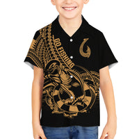 Polynesia Kid Hawaiian Shirt Fish Hook Tattoo Go Fishing Polynesian Pattern Gold LT14 Kid Gold - Polynesian Pride