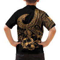 Polynesia Kid Hawaiian Shirt Fish Hook Tattoo Go Fishing Polynesian Pattern Gold LT14 - Polynesian Pride