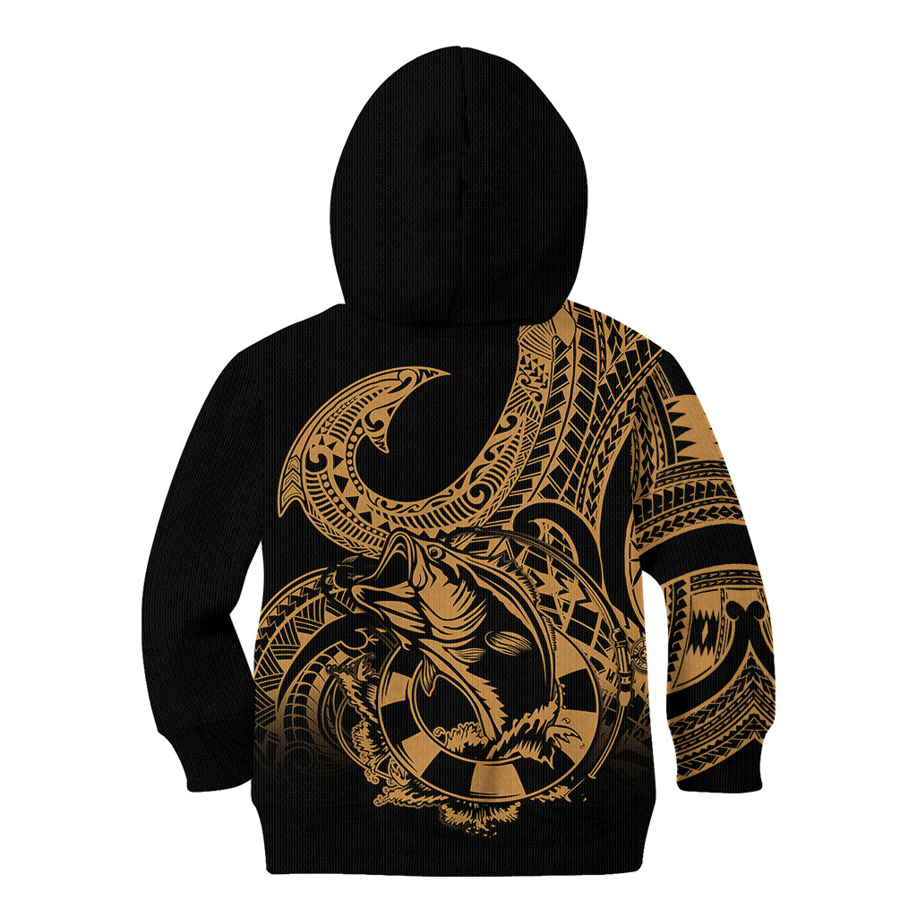 Polynesia Kid Hoodie Fish Hook Tattoo Go Fishing Polynesian Pattern Gold LT14 - Polynesian Pride