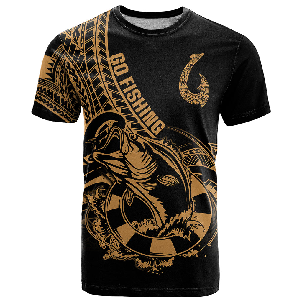 Polynesia T Shirt Fish Hook Tattoo Go Fishing Polynesian Pattern Gold LT14 Gold - Polynesian Pride