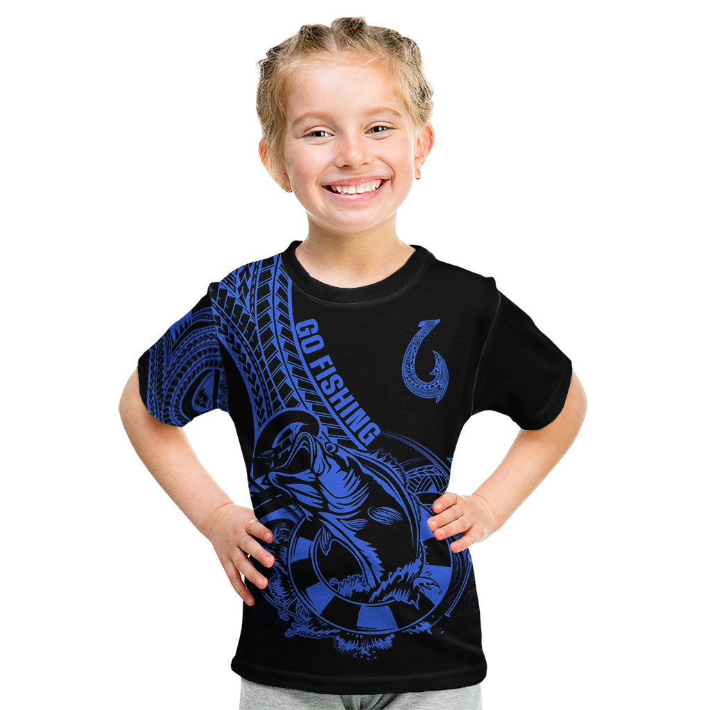 Polynesia Kid T Shirt Fish Hook Tattoo Go Fishing Polynesian Pattern Blue LT14 Blue - Polynesian Pride