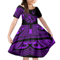 Polynesia Kid Short Sleeve Dress Fish Hook Tattoo Go Fishing Polynesian Pattern Purple LT14 KID Purple - Polynesian Pride