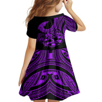 Polynesia Kid Short Sleeve Dress Fish Hook Tattoo Go Fishing Polynesian Pattern Purple LT14 - Polynesian Pride
