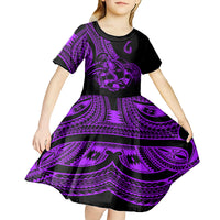 Polynesia Kid Short Sleeve Dress Fish Hook Tattoo Go Fishing Polynesian Pattern Purple LT14 - Polynesian Pride