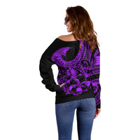 Polynesia Off Shoulder Sweater Fish Hook Tattoo Go Fishing Polynesian Pattern Purple LT14 - Polynesian Pride