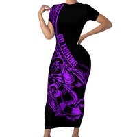Polynesia Short Sleeve Bodycon Dress Fish Hook Tattoo Go Fishing Polynesian Pattern Purple LT14 Long Dress Purple - Polynesian Pride