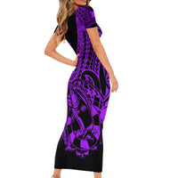 Polynesia Short Sleeve Bodycon Dress Fish Hook Tattoo Go Fishing Polynesian Pattern Purple LT14 - Polynesian Pride