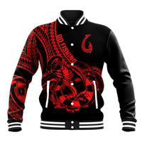 Polynesia Baseball Jacket Fish Hook Tattoo Go Fishing Polynesian Pattern Red LT14 Unisex Red - Polynesian Pride