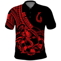 Polynesia Polo Shirt Fish Hook Tattoo Go Fishing Polynesian Pattern Red LT14 Red - Polynesian Pride