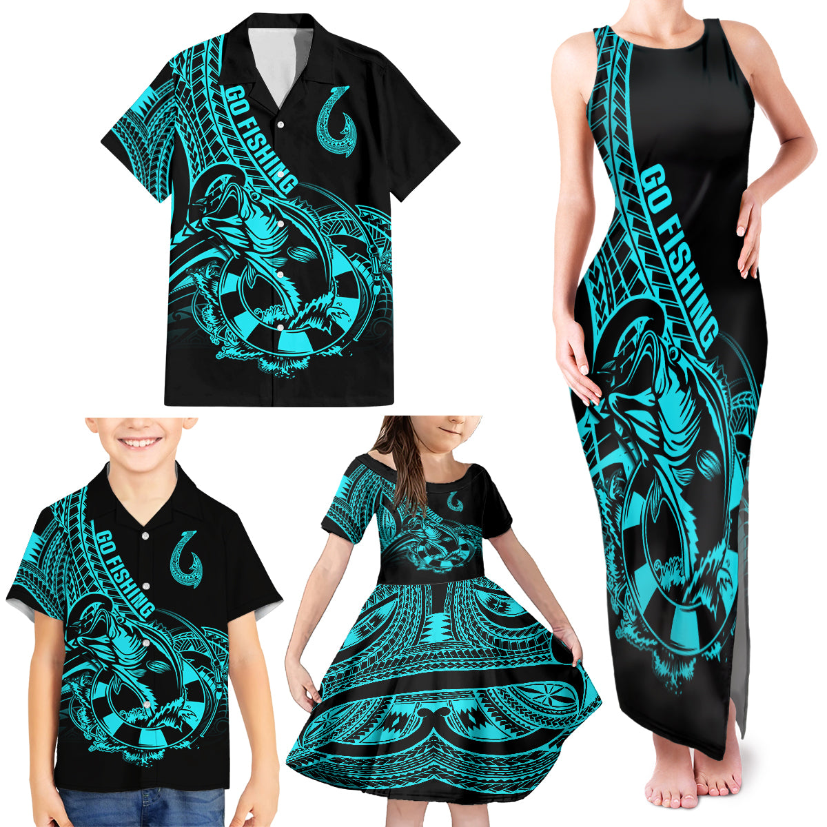 polynesia-family-matching-tank-maxi-dress-and-hawaiian-shirt-fish-hook-tattoo-go-fishing-polynesian-pattern-turquosie