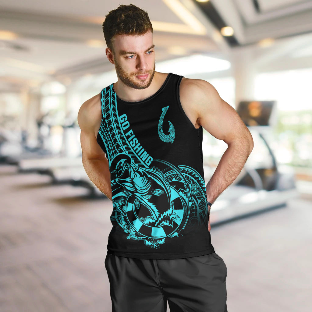 Polynesia Men Tank Top Fish Hook Tattoo Go Fishing Polynesian Pattern Turquosie LT14 - Polynesian Pride