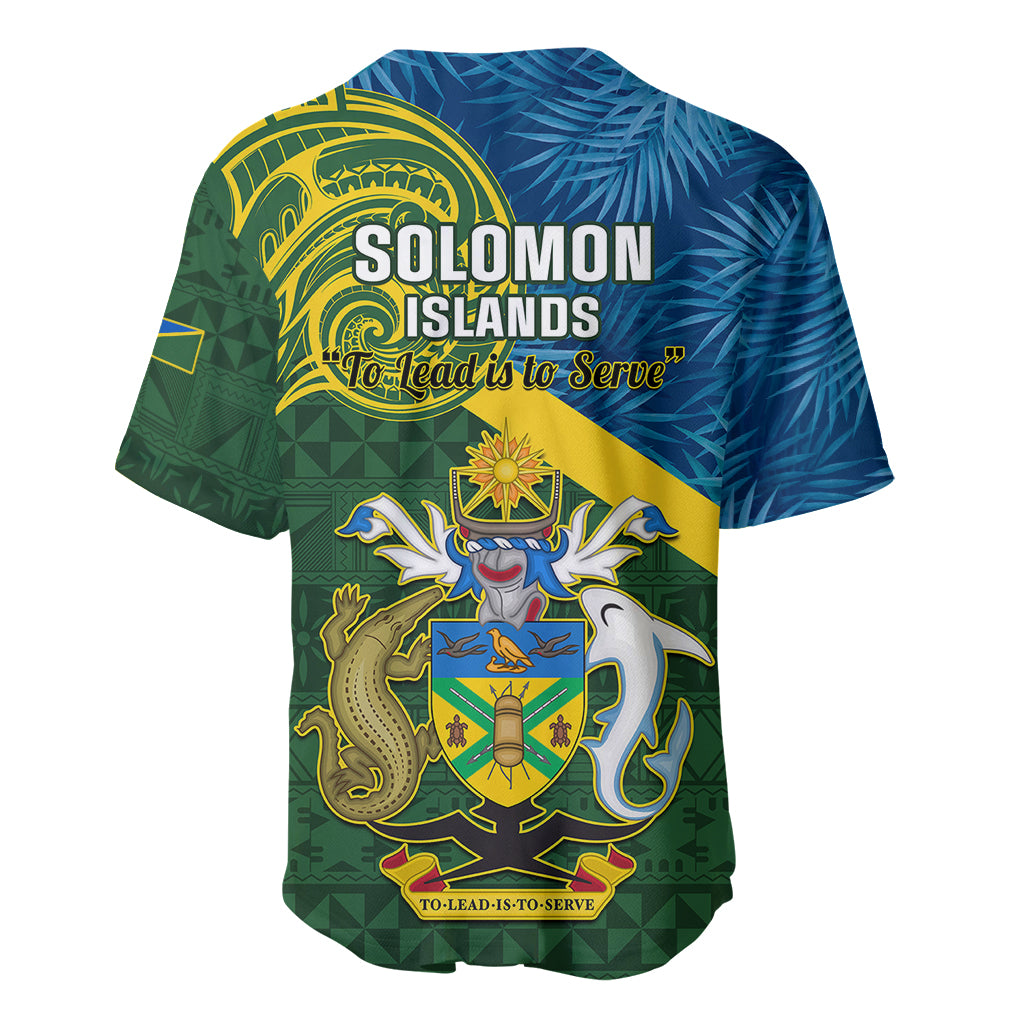 Solomon Islands Baseball Jersey Tropical Leaves With Melanesian Pattern LT14 - Polynesian Pride
