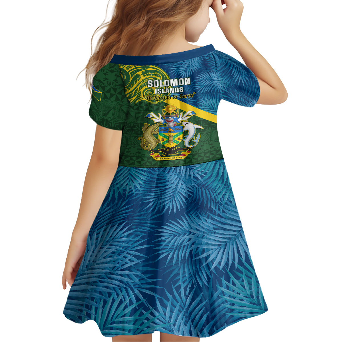 Solomon Islands Kid Short Sleeve Dress Tropical Leaves With Melanesian Pattern LT14 - Polynesian Pride
