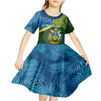 Solomon Islands Kid Short Sleeve Dress Tropical Leaves With Melanesian Pattern LT14 - Polynesian Pride