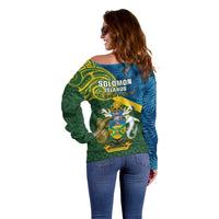 Solomon Islands Off Shoulder Sweater Tropical Leaves With Melanesian Pattern LT14 - Polynesian Pride