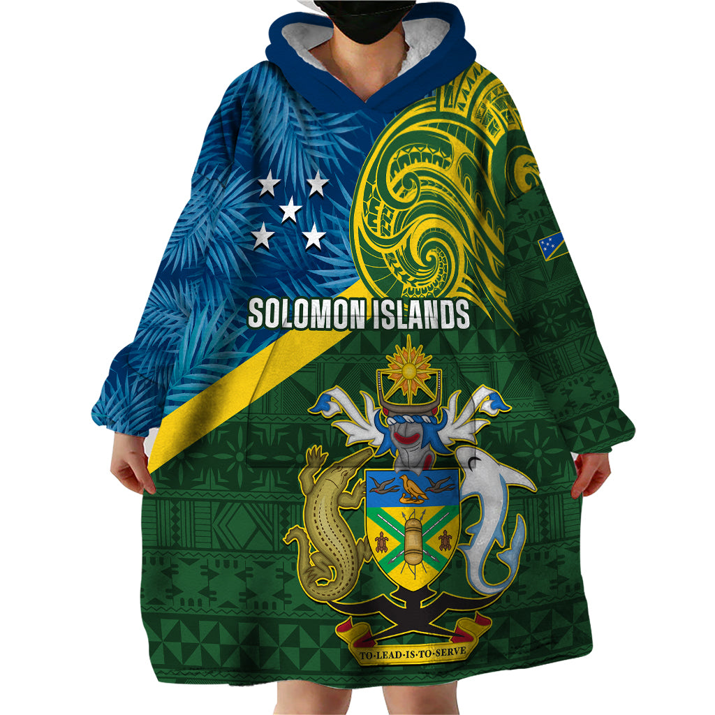 Solomon Islands Wearable Blanket Hoodie Tropical Leaves With Melanesian Pattern LT14 - Polynesian Pride