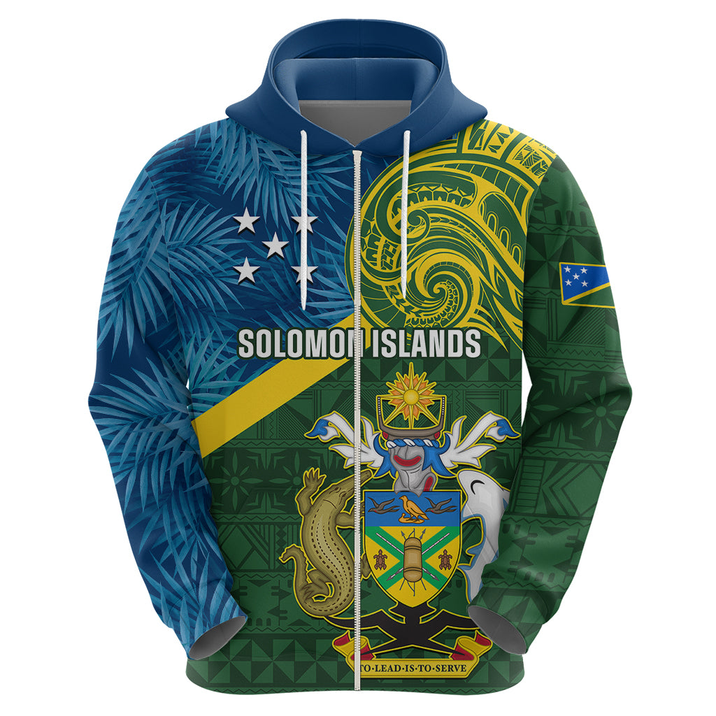 Personalised Solomon Islands Hoodie Tropical Leaves With Melanesian Pattern LT14 - Polynesian Pride