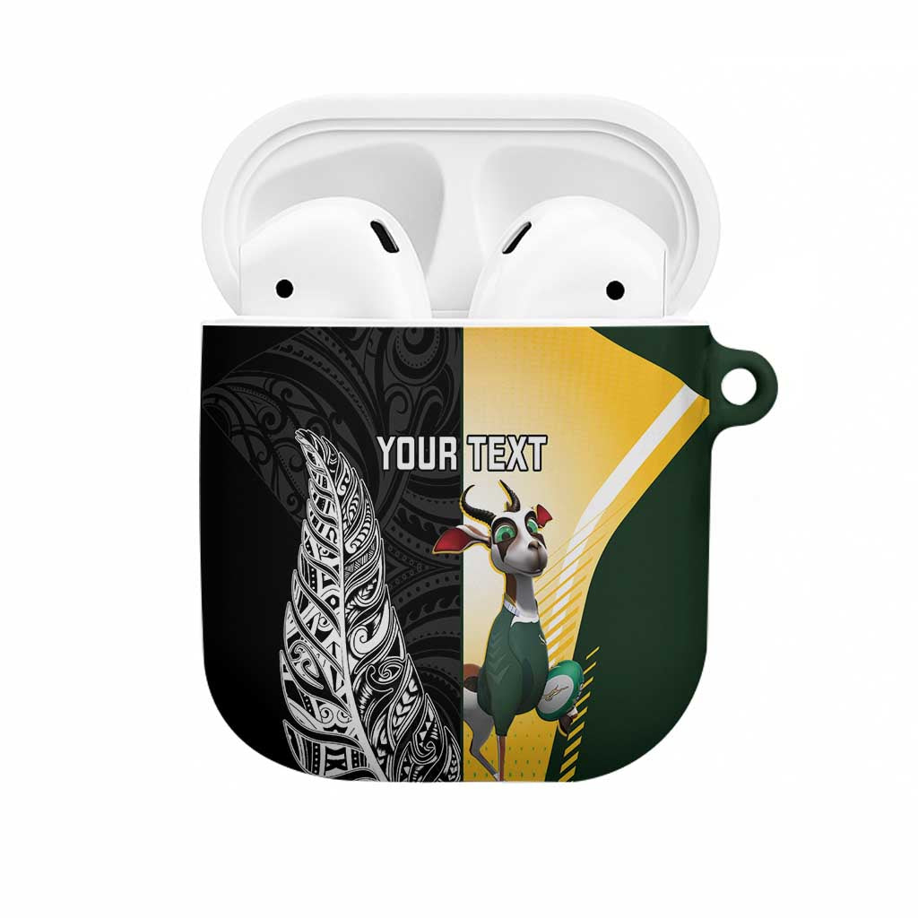 New Zealand and South Africa Rugby Custom AirPods Case Maori Silver Fern Springbok Together LT14 Black - Polynesian Pride