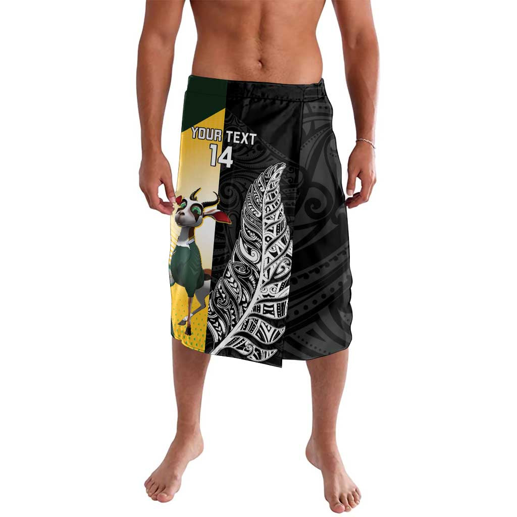 New Zealand and South Africa Rugby Custom Lavalava Maori Silver Fern Springbok Together LT14 Black - Polynesian Pride