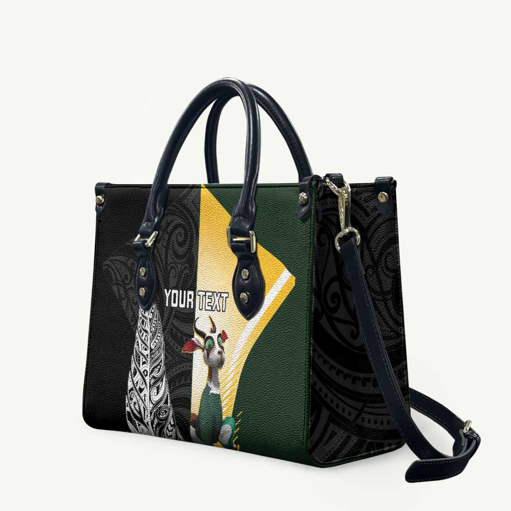 New Zealand and South Africa Rugby Custom Leather Bag Maori Silver Fern Springbok Together LT14 Black - Polynesian Pride