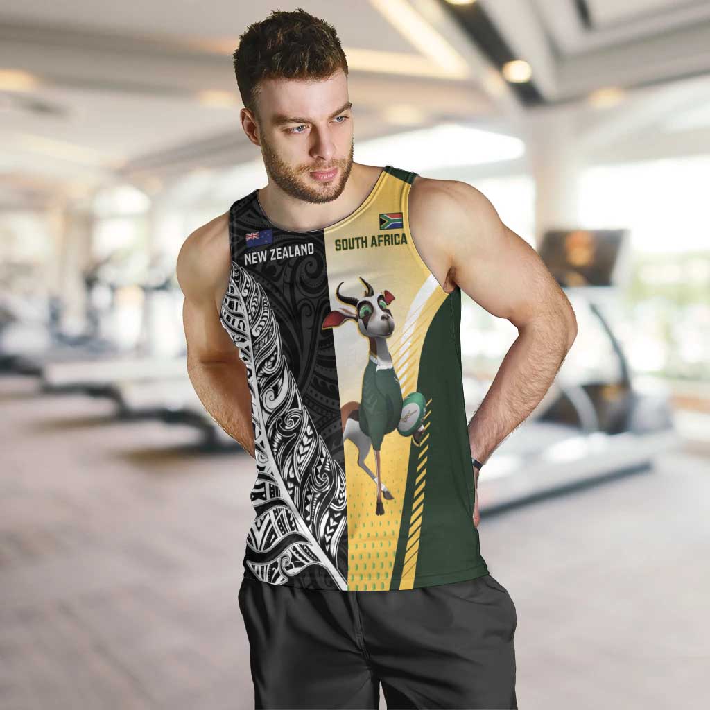 New Zealand and South Africa Rugby Custom Men Tank Top Maori Silver Fern Springbok Together LT14 Black - Polynesian Pride