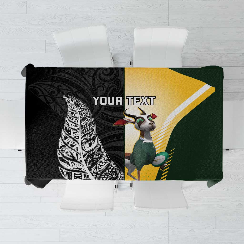 New Zealand and South Africa Rugby Custom Tablecloth Maori Silver Fern Springbok Together LT14 Black - Polynesian Pride