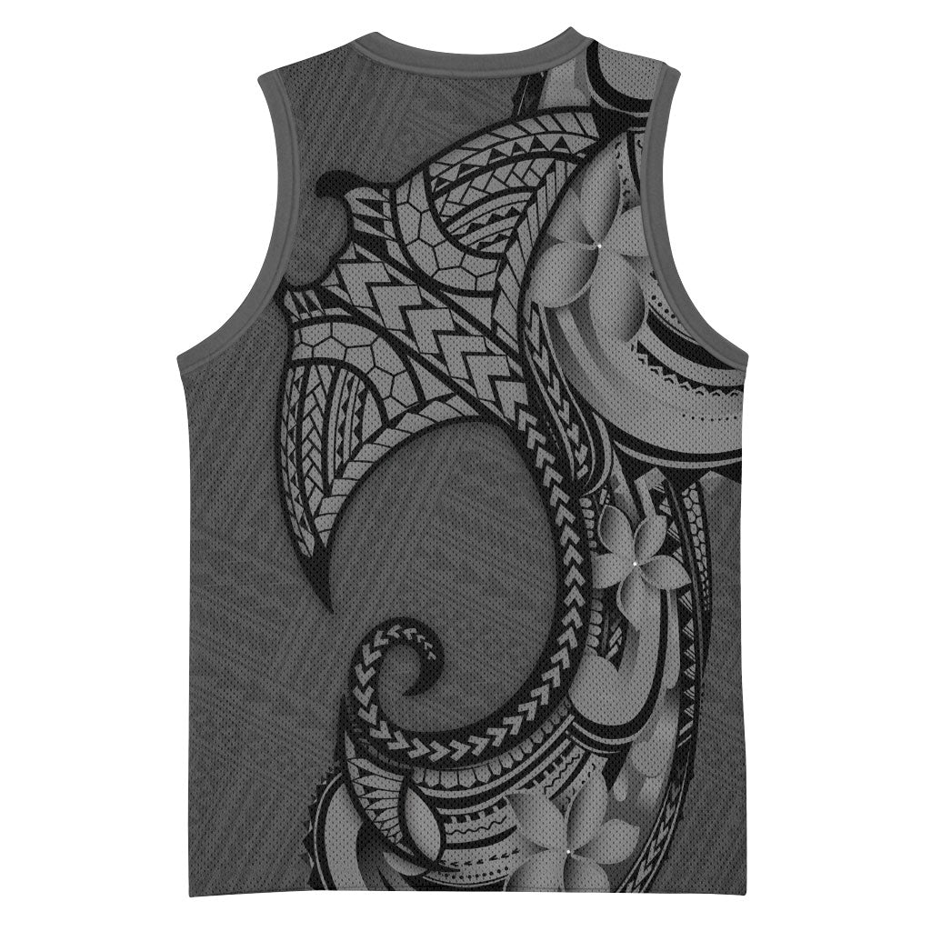 Polynesia Manta Ray Tattoo Basketball Jersey Tropical Plumeria Gray Polynesian Pattern LT14 - Polynesian Pride