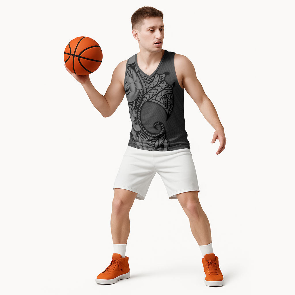 Polynesia Manta Ray Tattoo Basketball Jersey Tropical Plumeria Gray Polynesian Pattern LT14 - Polynesian Pride