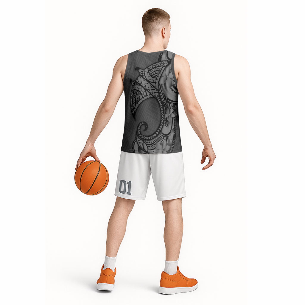 Polynesia Manta Ray Tattoo Basketball Jersey Tropical Plumeria Gray Polynesian Pattern LT14 - Polynesian Pride