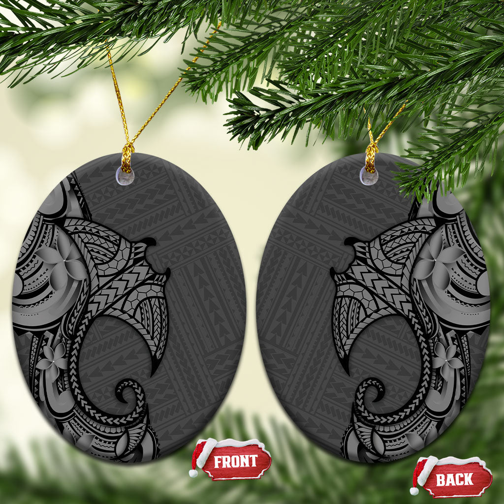 Polynesia Manta Ray Tattoo Ceramic Ornament Tropical Plumeria Gray Polynesian Pattern LT14 Oval Gray - Polynesian Pride