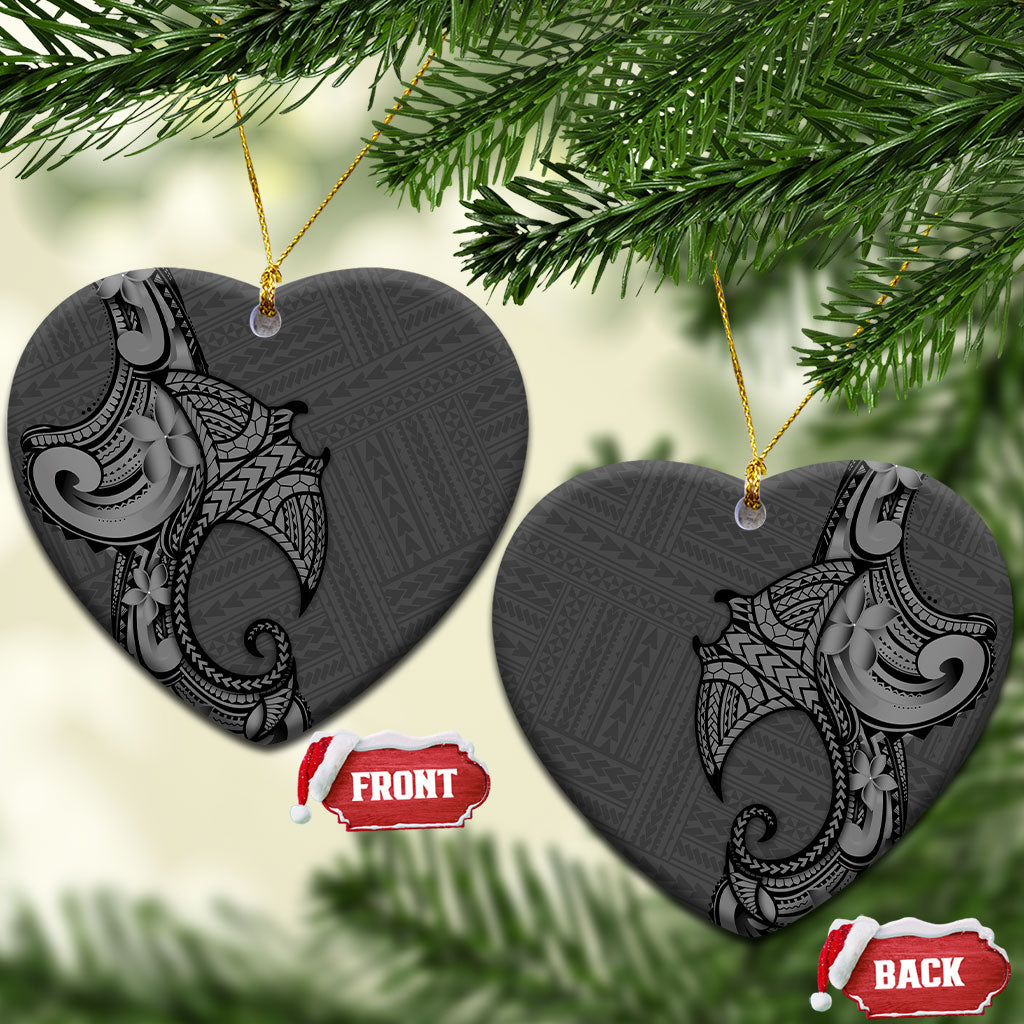 Polynesia Manta Ray Tattoo Ceramic Ornament Tropical Plumeria Gray Polynesian Pattern LT14 Heart Gray - Polynesian Pride