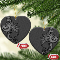 Polynesia Manta Ray Tattoo Ceramic Ornament Tropical Plumeria Gray Polynesian Pattern LT14 Heart Gray - Polynesian Pride