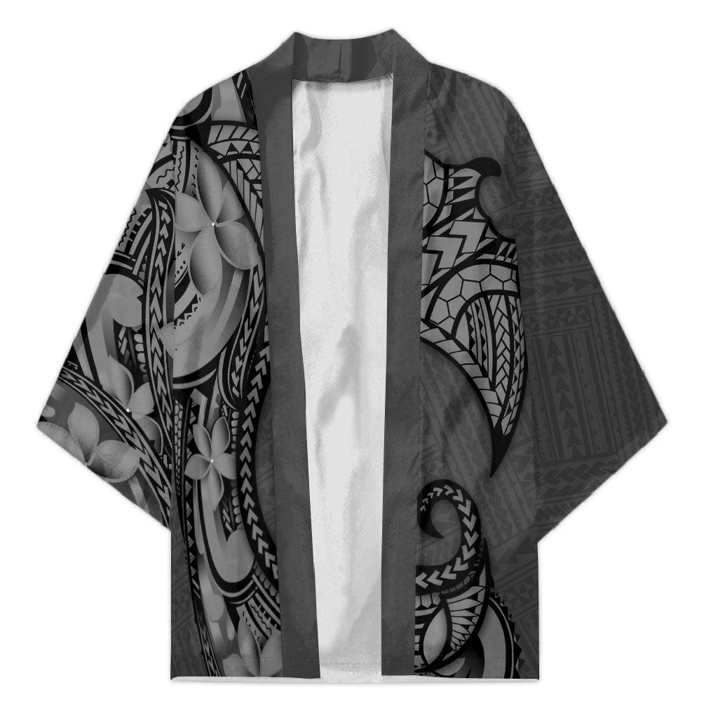 Polynesia Manta Ray Tattoo Kimono Tropical Plumeria Gray Polynesian Pattern LT14 Unisex Gray - Polynesian Pride