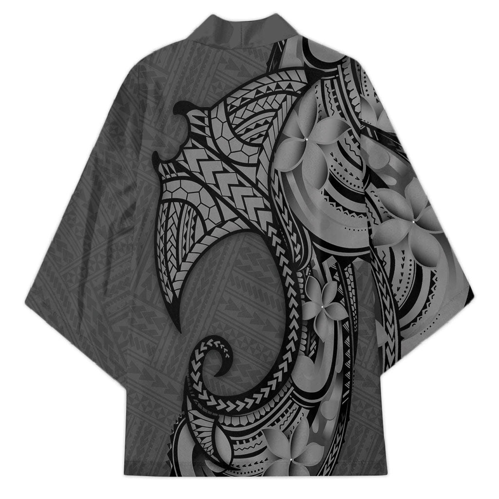 Polynesia Manta Ray Tattoo Kimono Tropical Plumeria Gray Polynesian Pattern LT14 - Polynesian Pride